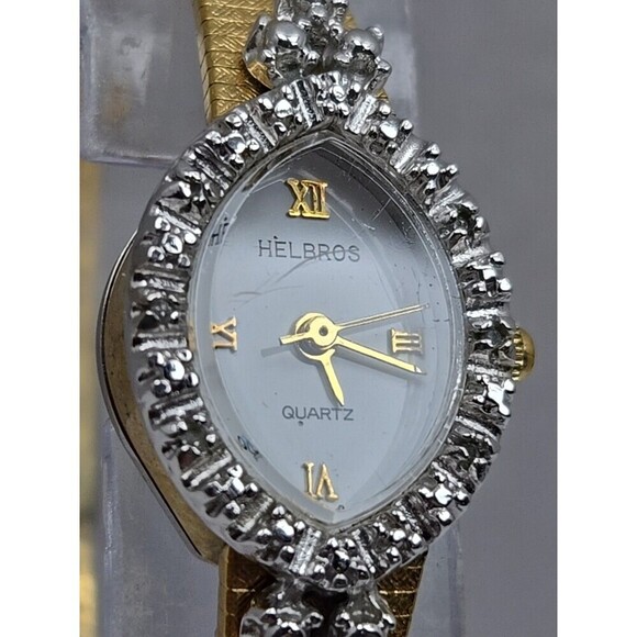 Vintage Helbros HE2380 Womens Dress Watch New Battery Diamond Accent Gold Tone main image 4